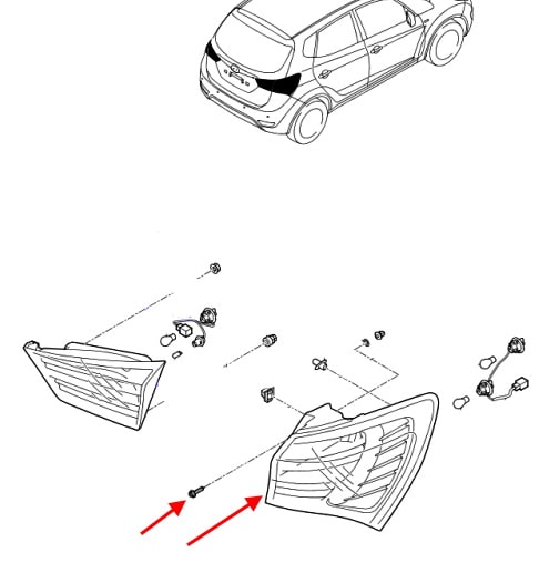 Schéma de fixation du feu arrière Hyundai ix20