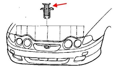 схема крепления переднего бампера Hyundai Coupe (Tiburon) (1998-2001)