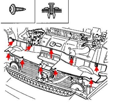 the scheme of fastening of the front bumper Hyundai Coupe (Tiburon) (2002-2008)