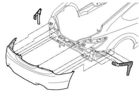 Diagrama de montaje del parachoques trasero Hyundai Genesis Coupe