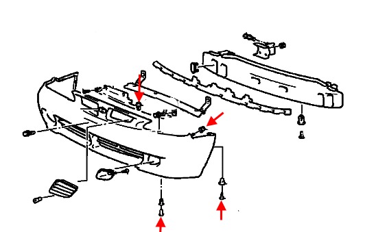 Diagrama de montaje del parachoques delantero Hyundai Elantra (1995-2000)