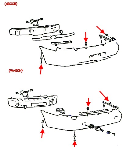 Diagrama de montaje del parachoques trasero Hyundai Elantra (1995-2000)