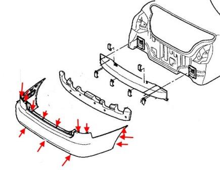 diagram of rear bumper for Hyundai Elantra (2000-2006)
