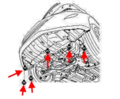 the scheme of fastening of the front bumper Hyundai Elantra (2010-2015)