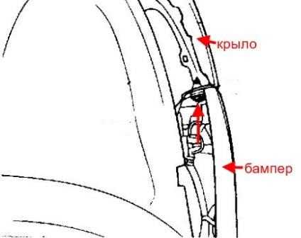 scheme of fastening of front bumper for Hyundai Accent II (2000-2012)