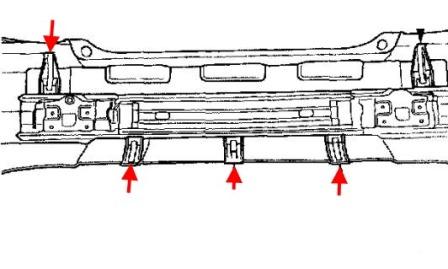 schéma de montage du pare-chocs arrière Hyundai Accent II (2000-2012)