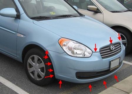 места крепления переднего бампера Hyundai Accent III (Verna) (2006-2010)