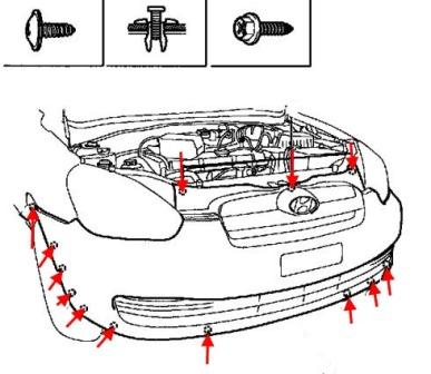 Schéma de montage du pare-chocs avant Hyundai Accent III (Verna) (2006-2010)