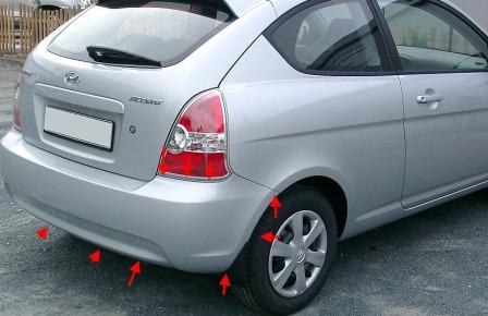 puntos de fijación del parachoques trasero Hyundai Accent III (Verna) (2006-2010)