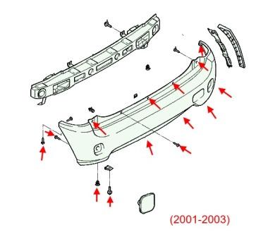 Diagrama de montaje del parachoques trasero Hyundai Atos
