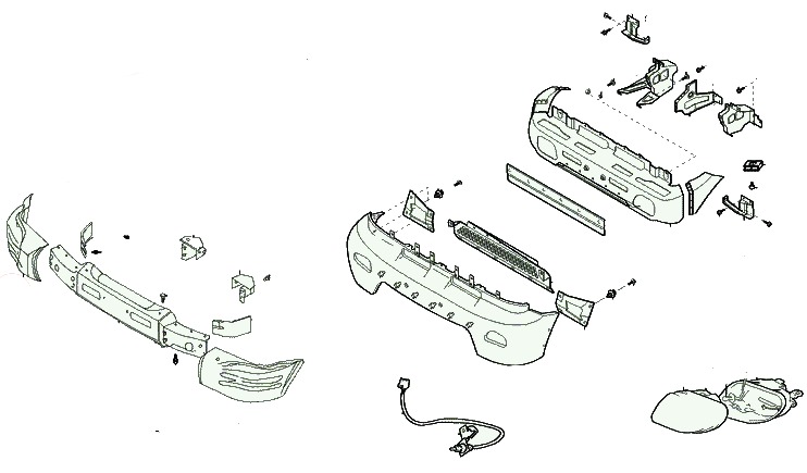 Diagrama de montaje del parachoques delantero Hyundai Galloper