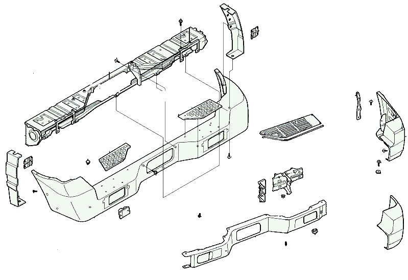 Diagrama de montaje del parachoques trasero Hyundai Galloper