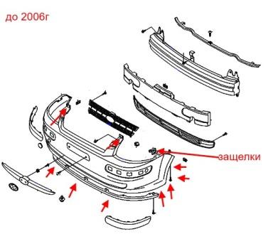 Diagrama de montaje del parachoques delantero Hyundai Getz 