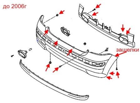 Diagrama de montaje del parachoques trasero Hyundai Getz 
