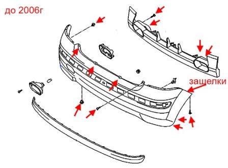 схема крепления заднего бампера Hyundai Getz 