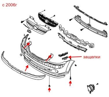 схема крепления переднего бампера Hyundai Getz 