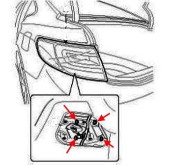 Schéma de montage du feu arrière Hyundai Grandeur (Azera) (après 2011)