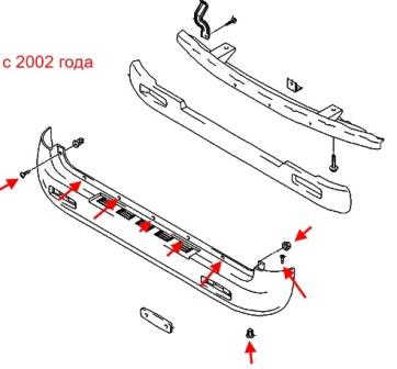 Schéma de montage du pare-chocs arrière Hyundai H-1 (1996-2007)