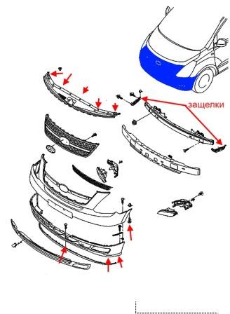 Schéma de montage du pare-chocs avant Hyundai H-1 (depuis 2007)