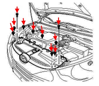 the scheme of fastening of the front bumper the Hyundai ix35 (Tucson 2)