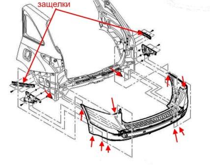 Hyundai ix55 (Veracruz) diagrama de montaje del parachoques trasero