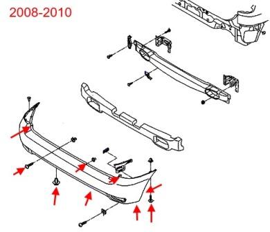 Diagrama de montaje del parachoques trasero Hyundai Matrix