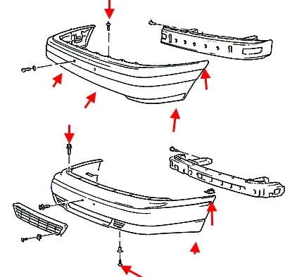 the scheme of fastening of the front bumper the Hyundai Pony