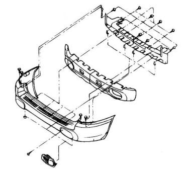 the scheme of fastening of the rear bumper Santa Fe 1 (2000-2006)
