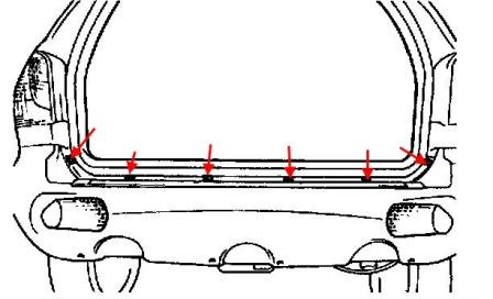 Esquema fijación paragolpes trasero Santa Fe 1 (2000-2006)