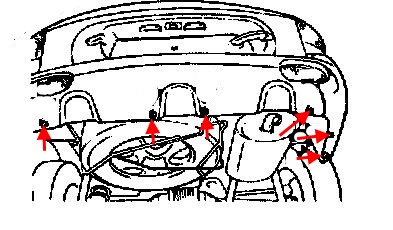 the scheme of fastening of the rear bumper Santa Fe 1 (2000-2006)