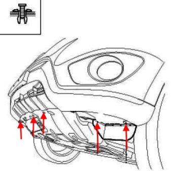 the scheme of fastening of the front bumper Hyundai Santa Fe 2 (2006-2012)