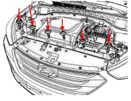 Montageplan für die vordere Stoßstange des Hyundai Santa Fe 3 (nach 2012)