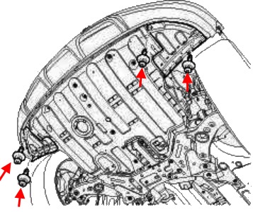 схема крепления переднего бампера Hyundai Santa Fe 3 (после 2012 года)