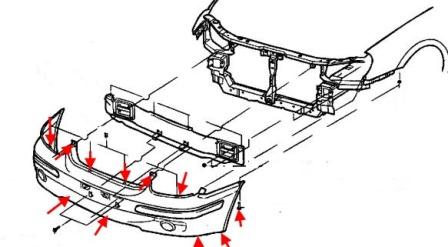 Montageschema für vordere Stoßstange Hyundai Sonata 4 (EF, EF Neu)