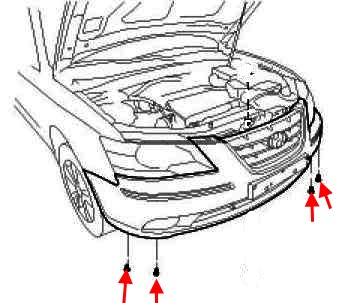 Montageschema für vordere Stoßstange Hyundai Sonata 5 (NF)