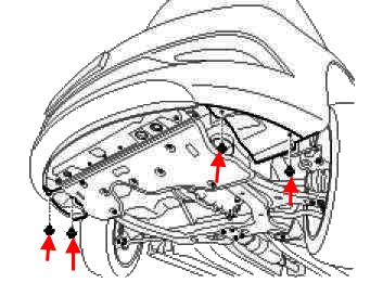 Diagrama de fijación del parachoques delantero Hyundai Sonata 6 (YF / i45)