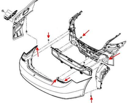 Schéma de montage du pare-chocs arrière Hyundai Sonata 6 (YF / i45)