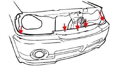 scheme of fastening of front bumper for Hyundai Terracan