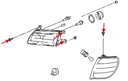 Diagrama de montaje de faros delanteros Hyundai Trajet