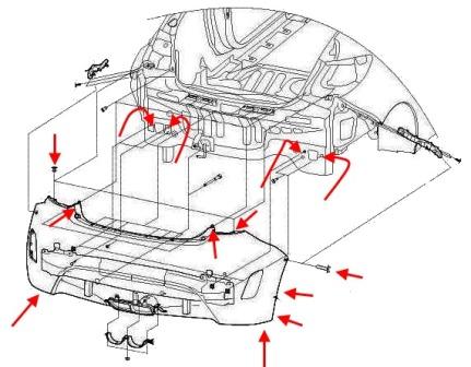 Diagrama de montaje del parachoques trasero Hyundai Veloster