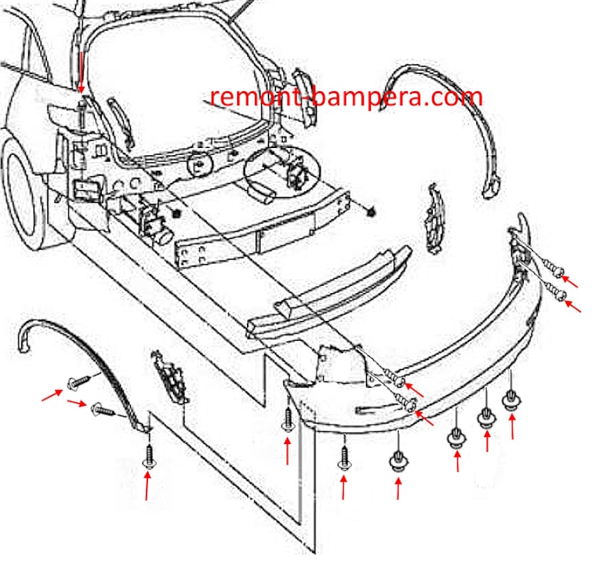Rear bumper mounting diagram for Infiniti FX I S50 (2003-2008)