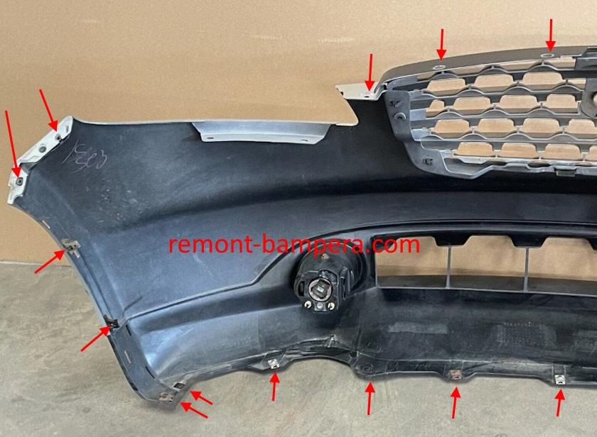 mounting locations for the front bumper Infiniti FX I S50 (2003-2008)