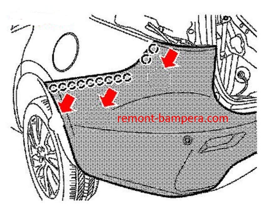 Rear bumper mounting diagram Infiniti JX35 / QX60 (2013-2020)