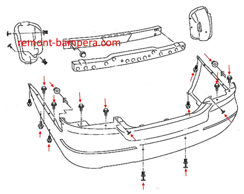 Schema di montaggio del paraurti posteriore Infiniti Q45 (F50) (2001-2006)
