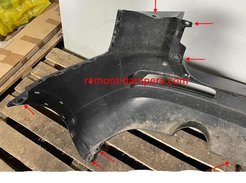 mounting locations for the rear bumper Infiniti QX50 I (2013-2017)