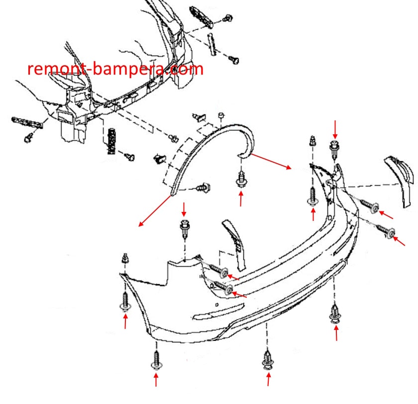Rear bumper mounting diagram Infiniti QX50 I (2013-2017)