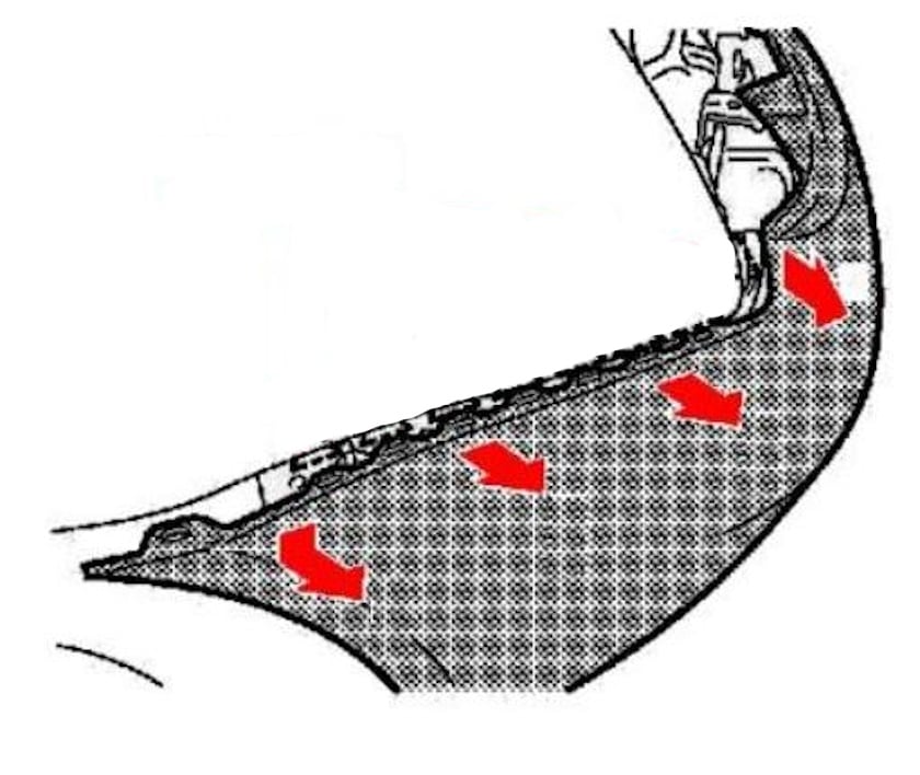 Rear bumper mounting diagram for Infiniti G25, G35, G37 (2007-2015)