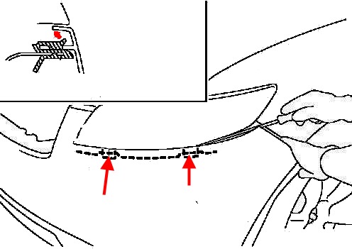 the scheme of fastening of the front bumper Infiniti FX (2003-2008)