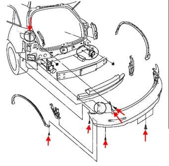 the scheme of fastening of the rear bumper Infiniti FX (2003-2008)