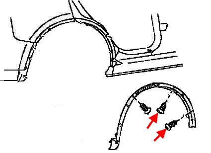 Esquema de montaje del parachoques trasero Infiniti FX (2003-2008)